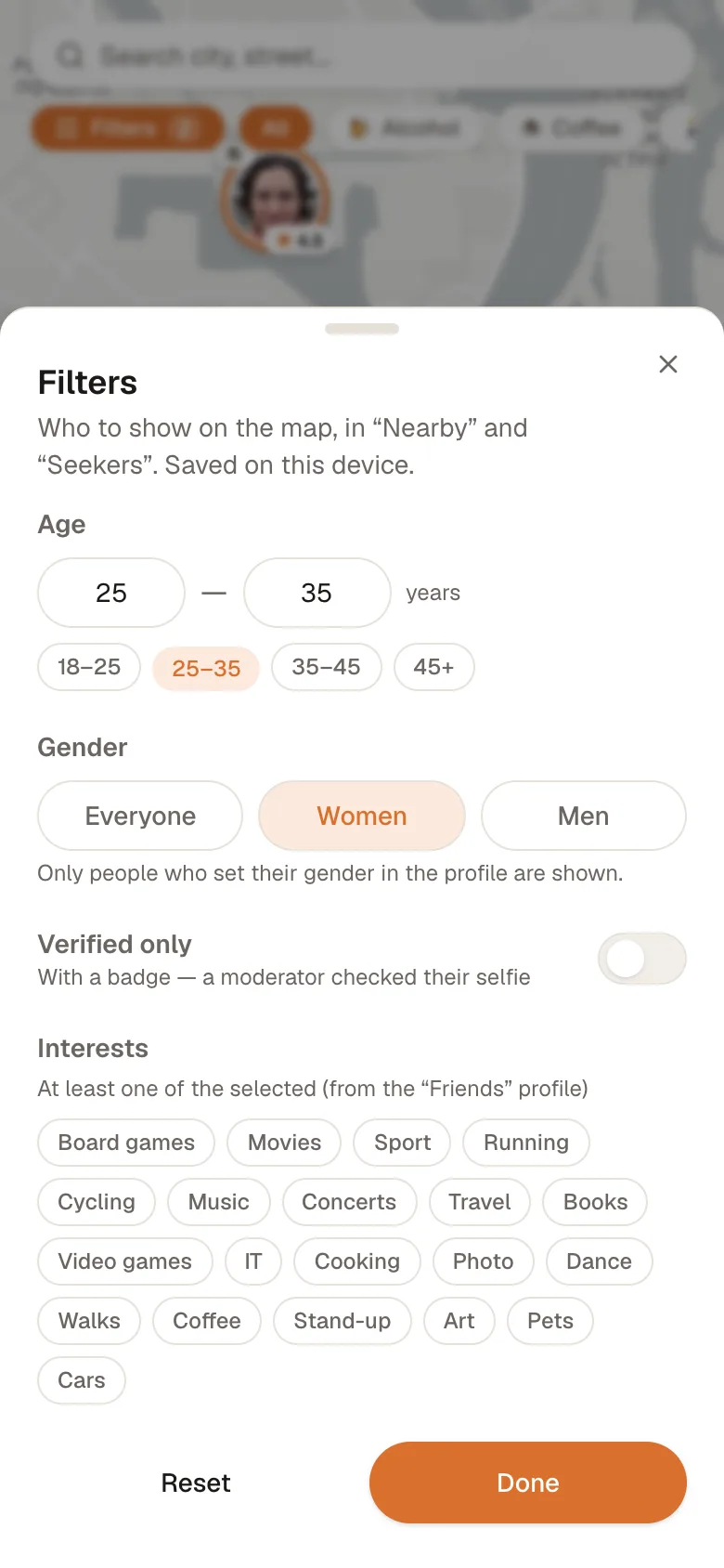 Filters: age, gender, interests